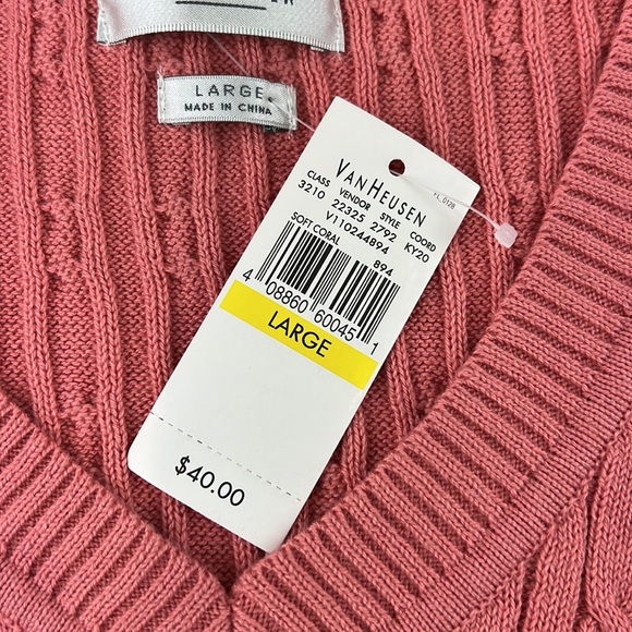Van Heusen coral v-neck cable neck sweater - Picture 3 of 8